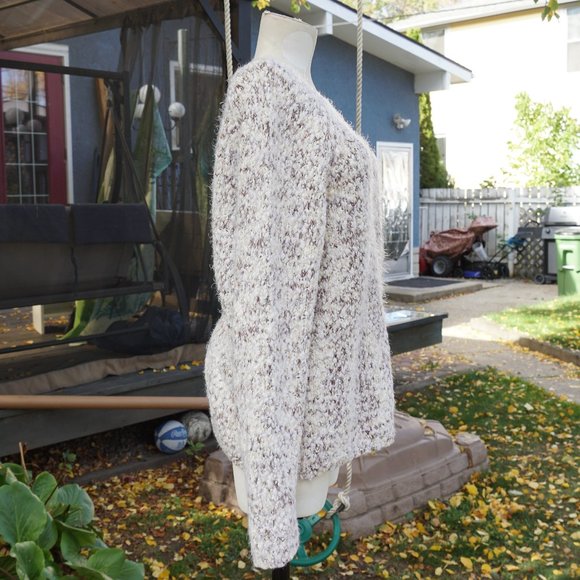 Fuzzy Cream and Brown Sweater - Picture 2 of 4